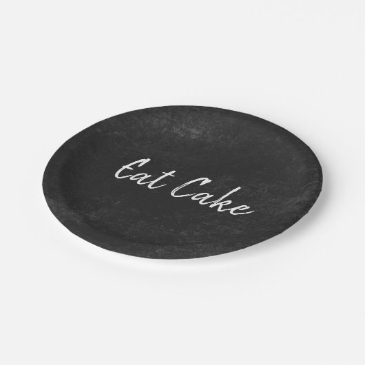 Minimalistisches Eat Cake Black Gray Blackboard Pappteller (Schrägansicht)