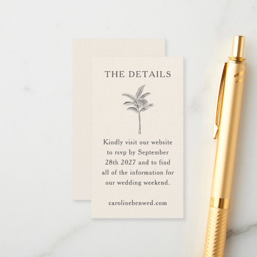 Minimalistisches Ecru Palm Tree Line Ristorante La Begleitkarte (Vorderseite/Rückseite Beispiel)