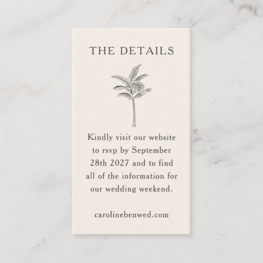 Minimalistisches Ecru Palm Tree Line Ristorante La Begleitkarte (Vorderseite)
