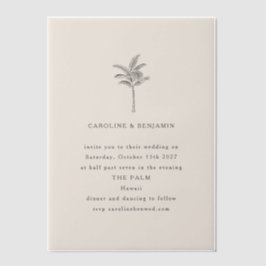 Minimalistisches Ecru Palm Tree Line Ristorante La Pergament Einladungen