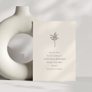 Minimalistisches Ecru Palm Tree Line Ristorante La Save The Date
