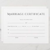 Minimalistisches Ehezertifikat in elegantem Text (Vorne/Hinten)
