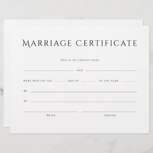 Minimalistisches Ehezertifikat in elegantem Text (Vorne/Hinten)