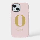 Minimalistisches Einfach-Chic-Rosa-Monogramm iPhone 15 Hülle (Rückseite)