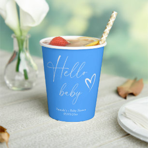 Minimalistisches einfaches Blau Hello Baby Pappbecher