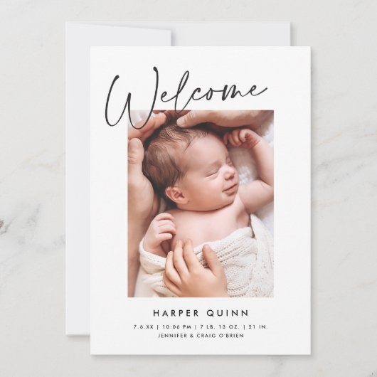 Minimalistisches einfaches Chic-Skript Begrüßung F Ankündigung (Vorderseite)