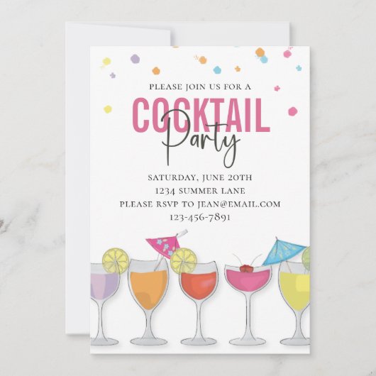 Minimalistisches einfaches Cocktail Party Modernes Einladung (Vorderseite)