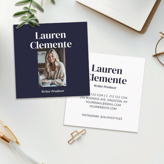 Minimalistisches, einfaches Foto Elegante Dunkle M Quadratische Visitenkarte