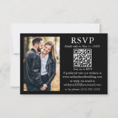 Minimalistisches einfaches Foto Hochzeit Black QR  Karte (Vorderseite)