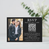 Minimalistisches einfaches Foto Hochzeit Black QR  Karte (Stehend Vorderseite)