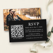 Minimalistisches einfaches Foto Hochzeit QR Black Begleitkarte