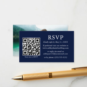 Minimalistisches einfaches Foto Hochzeit QR Blue U Begleitkarte