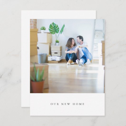Minimalistisches einfaches Foto Wir haben Zuhause- Mitteilungskarte (Vorne/Hinten)