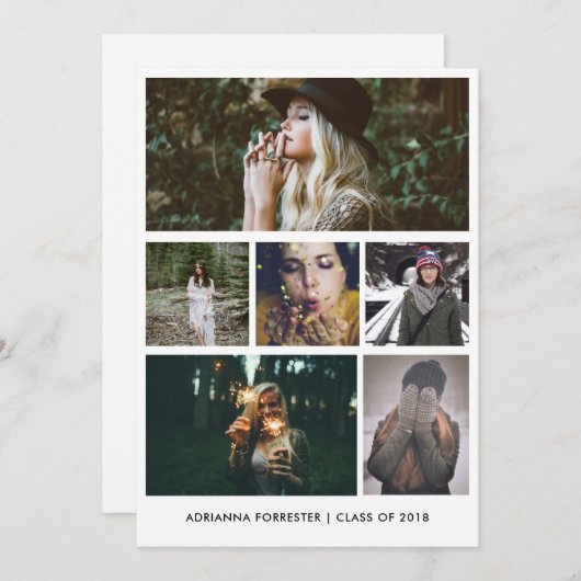 Minimalistisches einfaches Graduate-Six-Foto Einladung (Vorne/Hinten)