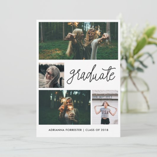 Minimalistisches einfaches Graduiertenschreiben| V Einladung (Stehend Vorderseite)