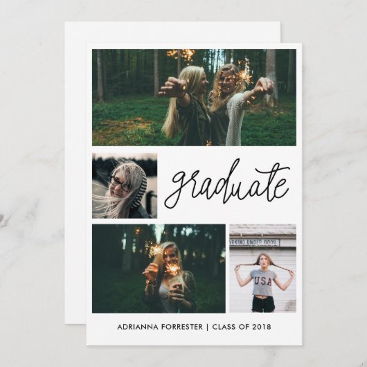 Minimalistisches einfaches Graduiertenschreiben| V Einladung (Vorne/Hinten)