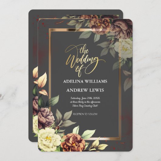 Minimalistisches Einfaches Grauen, Rose-Gold-Rahme Einladung (Vorne/Hinten)