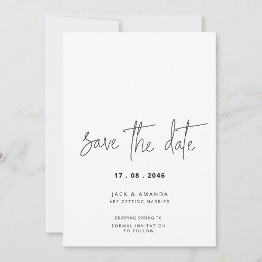 Minimalistisches Einfaches Hochfahren von Skripten Save The Date (Vorderseite)