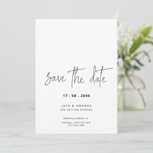 Minimalistisches Einfaches Hochfahren von Skripten Save The Date (Stehend Vorderseite)