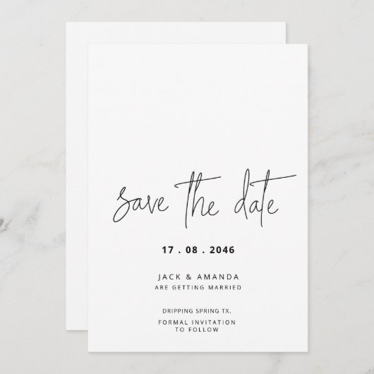 Minimalistisches Einfaches Hochfahren von Skripten Save The Date (Vorne/Hinten)