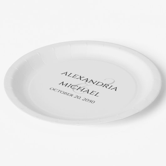 Minimalistisches einfaches Hochzeitschema Pappteller (Schrägansicht)