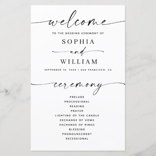 Minimalistisches einfaches Hochzeitsprogramm | Mod (Vorderseite)