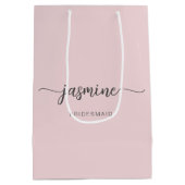 Minimalistisches, einfaches Rosa Monogramm-Girl-Sc Mittlere Geschenktüte (Rückseite)