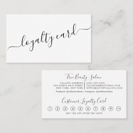 Minimalistisches Einfaches Schwarz-weißes Skript L Treuekarte (Vorne/Hinten)