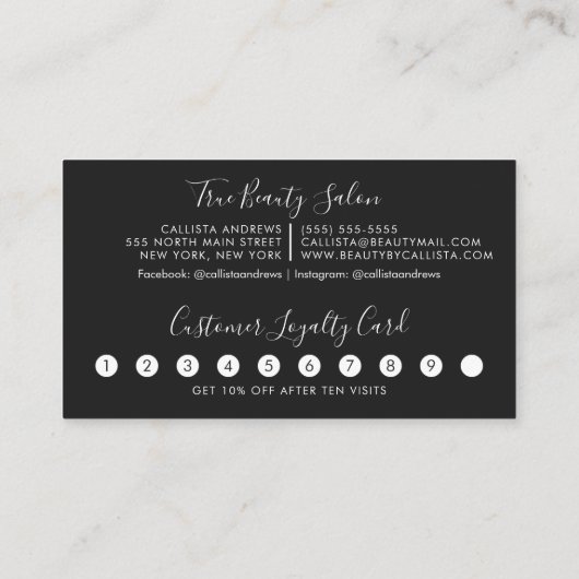 Minimalistisches Einfaches Schwarz-weißes Skript L Treuekarte (Rückseite)