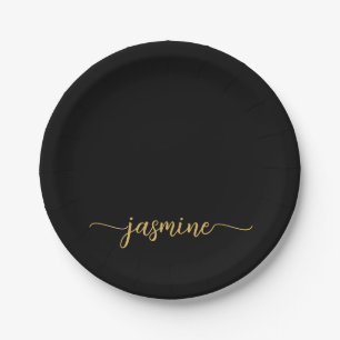 Minimalistisches einfaches schwarzes goldenes Mädc Pappteller