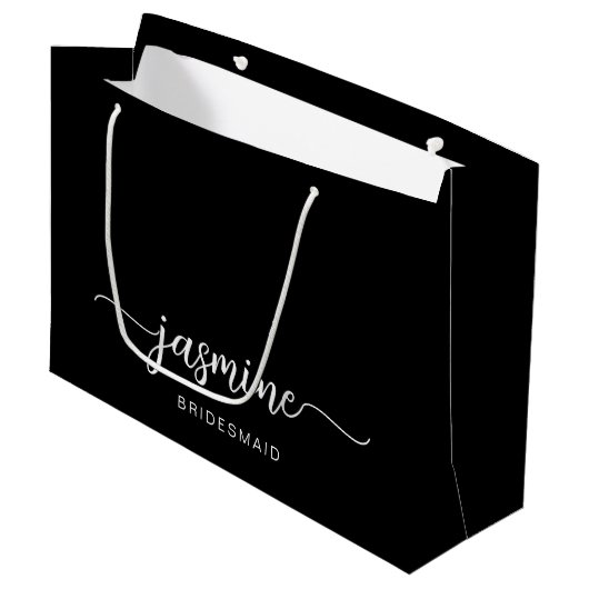 Minimalistisches einfaches Schwarzes Monogramm-Gir Große Geschenktüte (Vorderseite Schrägansicht)