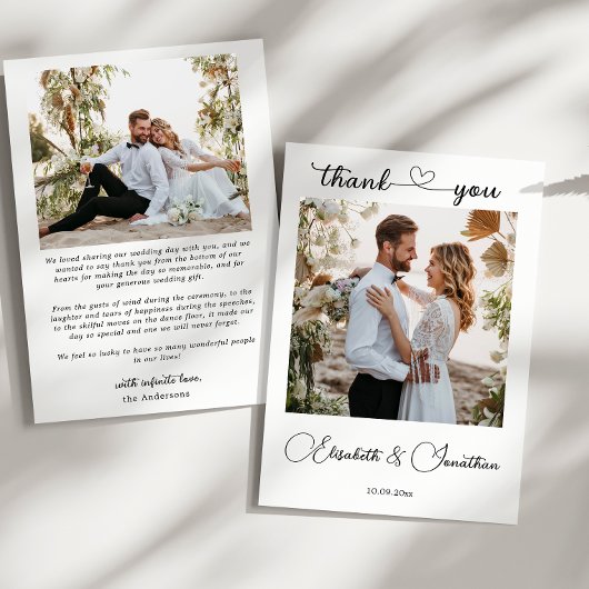 Minimalistisches einfaches Script Heart 2 Foto Hoc Dankeskarte