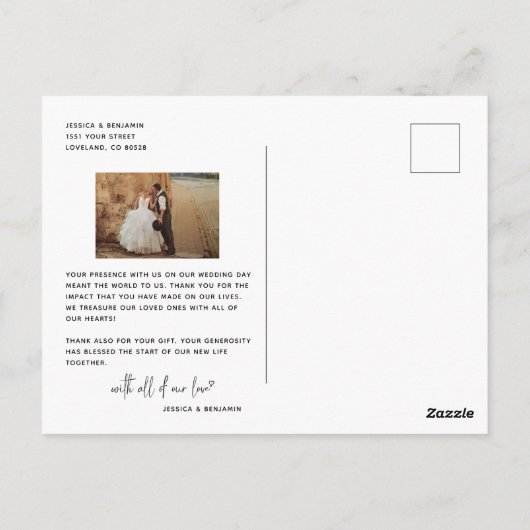 Minimalistisches einfaches Script Heart Wedding Vi Postkarte (Rückseite)