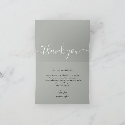 Minimalistisches Einfaches Script-Hochzeitsschreib Dankeskarte (Innenseite)