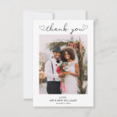 Minimalistisches einfaches Skript mit Herz-Hochzei Dankeskarte (Vorderseite)