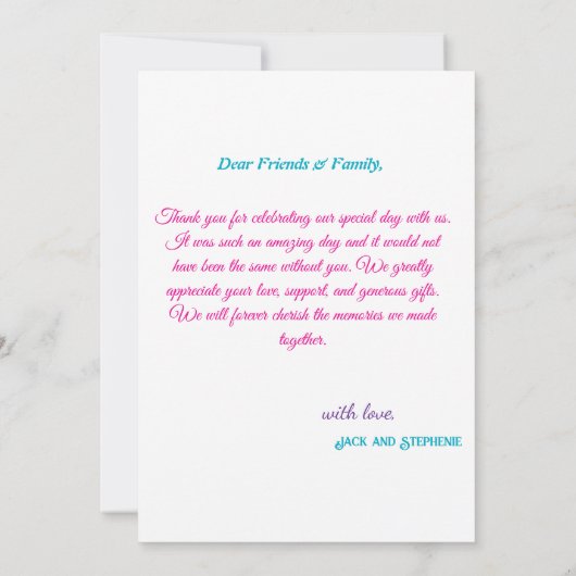 Minimalistisches einfaches Skript mit Herz-Hochzei Dankeskarte (Rückseite)