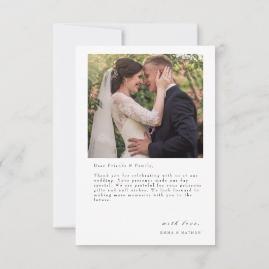 Minimalistisches einfaches Skript mit Herz-Hochzei Dankeskarte (Rückseite)