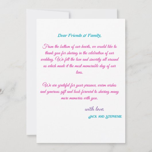 Minimalistisches einfaches Skript mit Herz-Hochzei Dankeskarte (Rückseite)