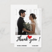 Minimalistisches einfaches Skript mit Herz-Hochzei Dankeskarte (Vorne/Hinten)