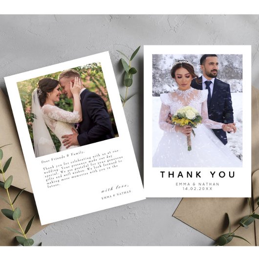 Minimalistisches einfaches Skript mit Herz-Hochzei Dankeskarte