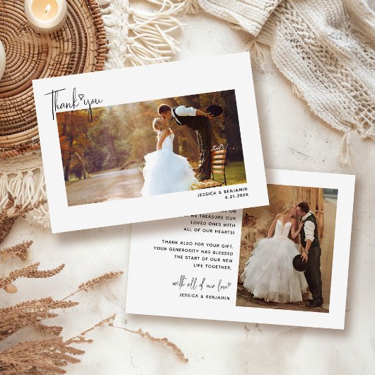 Minimalistisches einfaches Skript mit Herz-Hochzei Dankeskarte