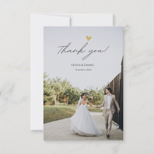 Minimalistisches einfaches Skript mit Herz-Hochzei Dankeskarte (Vorderseite)