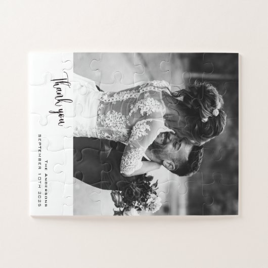 Minimalistisches einfaches Skript mit Hochzeitsskr Puzzle (Horizontal)