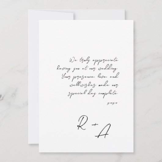 Minimalistisches einfaches Skript mit Wedding Foto Dankeskarte (Rückseite)