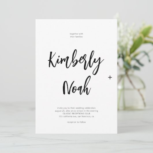 Minimalistisches einfaches Skript Schwarzweiß Hoch Einladung (Stehend Vorderseite)