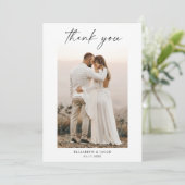 Minimalistisches einfaches SkriptWedding-Foto Dankeskarte (Stehend Vorderseite)