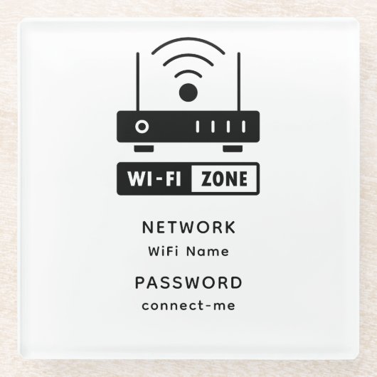Minimalistisches einfaches WLAN-Zone-Kennwort Glasuntersetzer (Vorderseite)