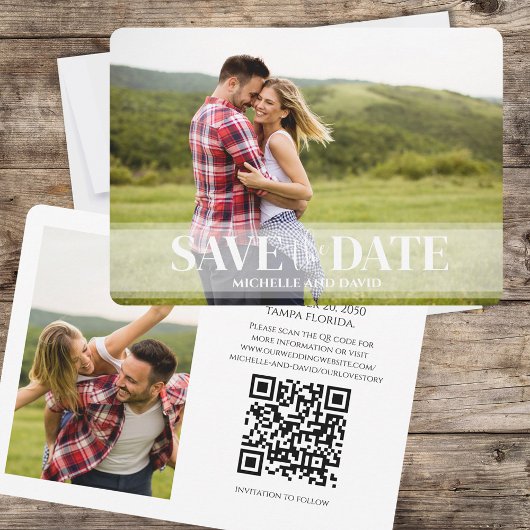 Minimalistisches Einfaches Zwei-Foto | QR-Code-Web Save The Date