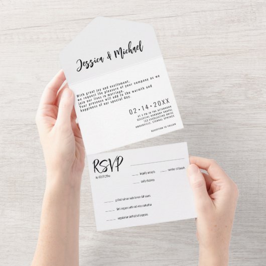 💍 Minimalistisches Elegant All In One Einladung (Abreißen)