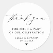 Minimalistisches Elegant Danke Hochzeit Runder Aufkleber (Vorderseite)